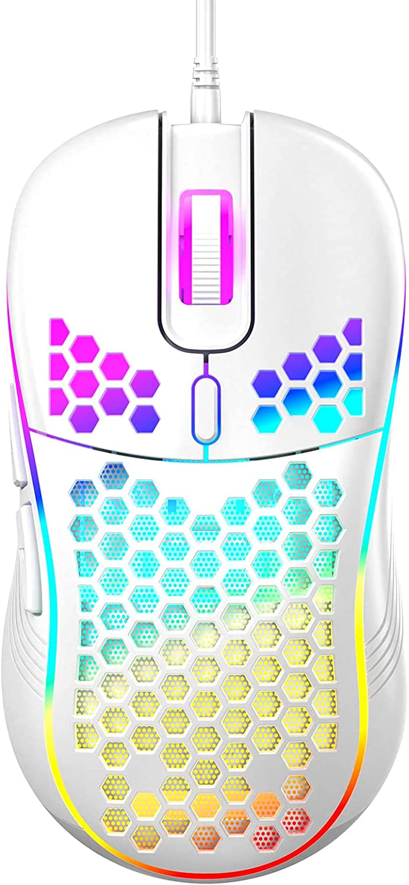 Honeycomb Wired Gaming Mouse with RGB On/Off Switch, 7200 Adjustable DPI, Ergonomic Lightweight Design & High Precision Sensor for Pc/Mac Gamers (White)