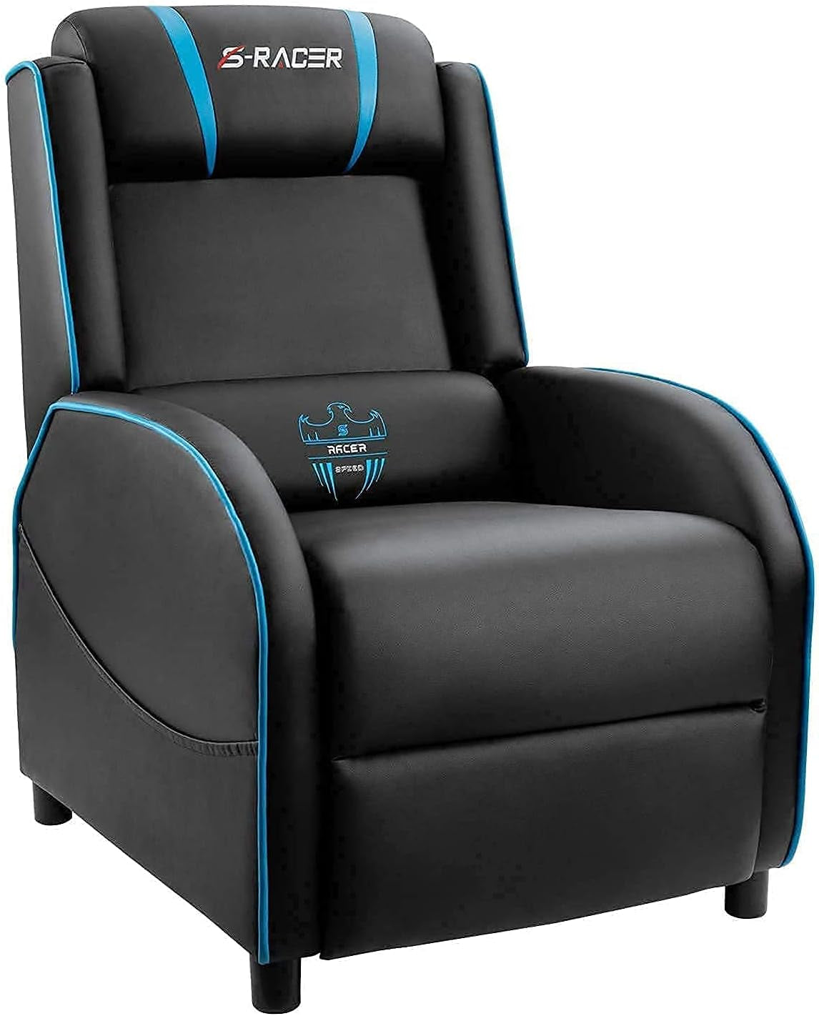 Massage Gaming Recliner Chair, Racing Style Gaming Sofa, PU Leather Home Theater Seating, Modern Living Room Recliners Ergonomic Comfortable Gamer Lounge (Blue)