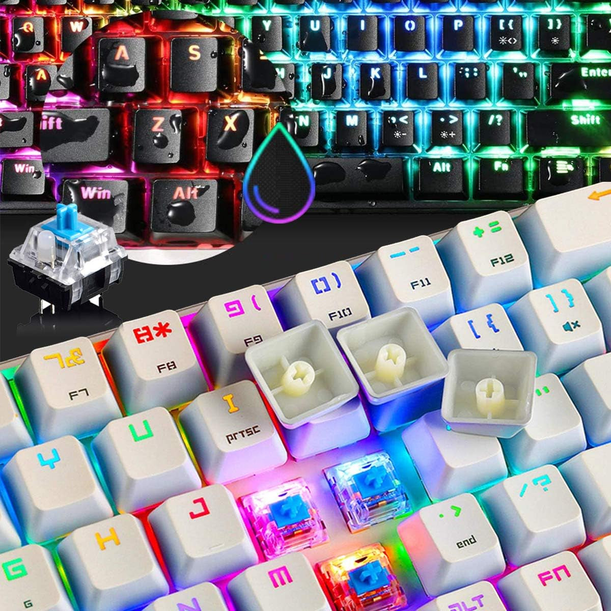 60% Mechanical Gaming Keyboard Mini 68 Keys Anti-Ghosting Wired Type C Chroma RGB 18 Backlit Effects,Lightweight Gaming Mosue 6400DPI Honeycomb Optical,116 PBT Pudding Keycaps for PC Gamers(White)
