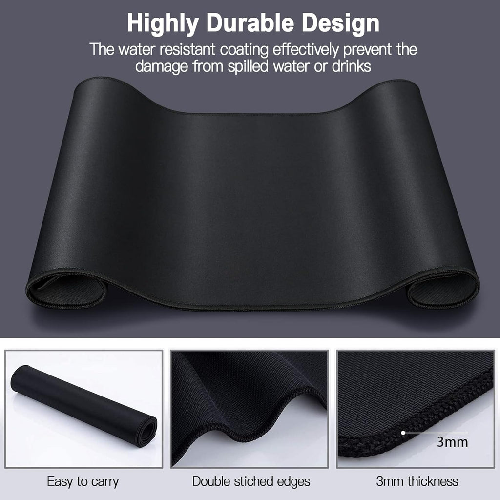 Gaming Mouse Pad, XXL Large Extended Ｍousepad, 35.4X15.7 in with Stitched Edges Computer Keyboard Desk Pad, with Waterproof Non-Slip Base for Home/Office/Gaming/Work/Mouse Pads for Desk, Black