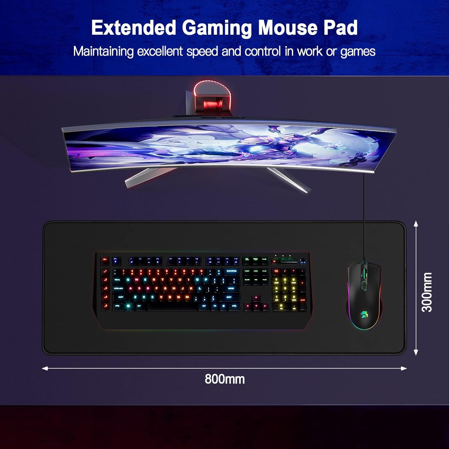 Gaming Mouse Pad, XXL Large Extended Ｍousepad, 35.4X15.7 in with Stitched Edges Computer Keyboard Desk Pad, with Waterproof Non-Slip Base for Home/Office/Gaming/Work/Mouse Pads for Desk, Black