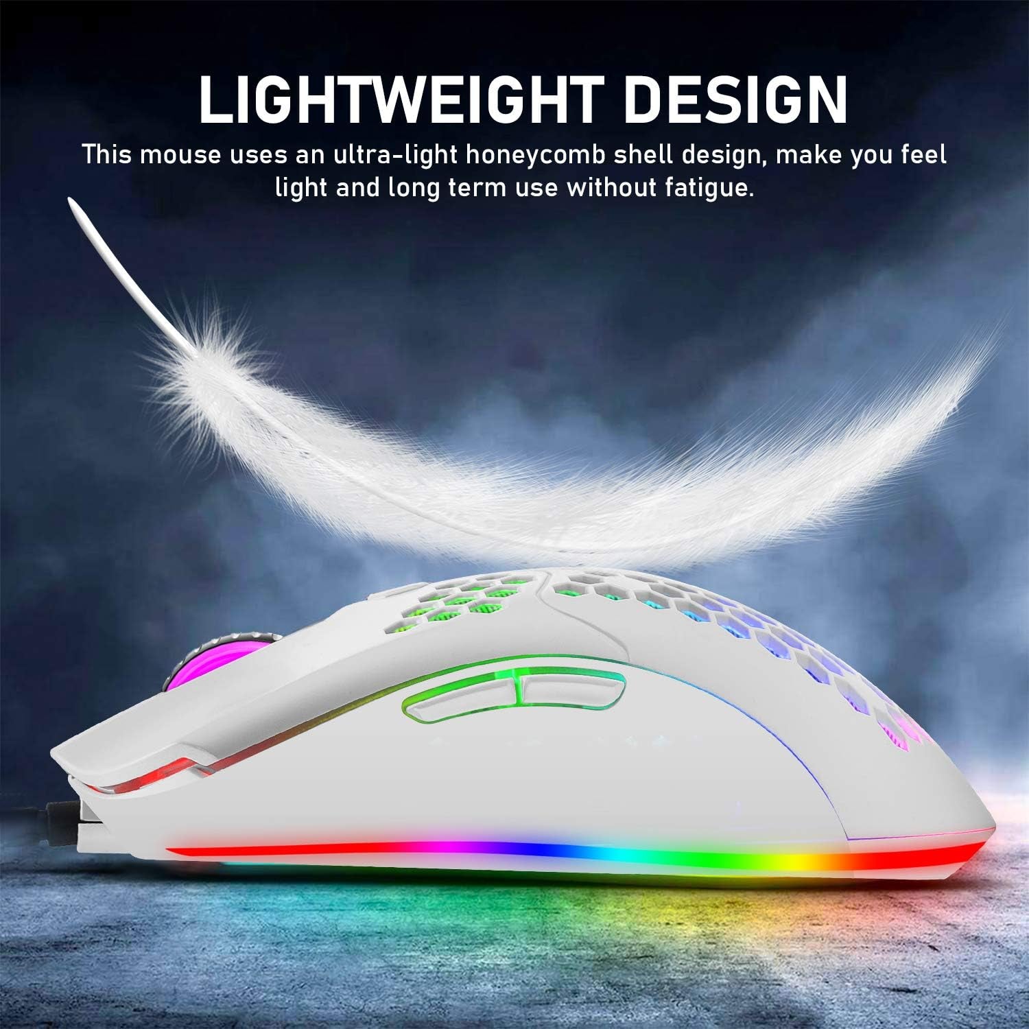 60% Mechanical Gaming Keyboard Mini 68 Keys Anti-Ghosting Wired Type C Chroma RGB 18 Backlit Effects,Lightweight Gaming Mosue 6400DPI Honeycomb Optical,116 PBT Pudding Keycaps for PC Gamers(White)