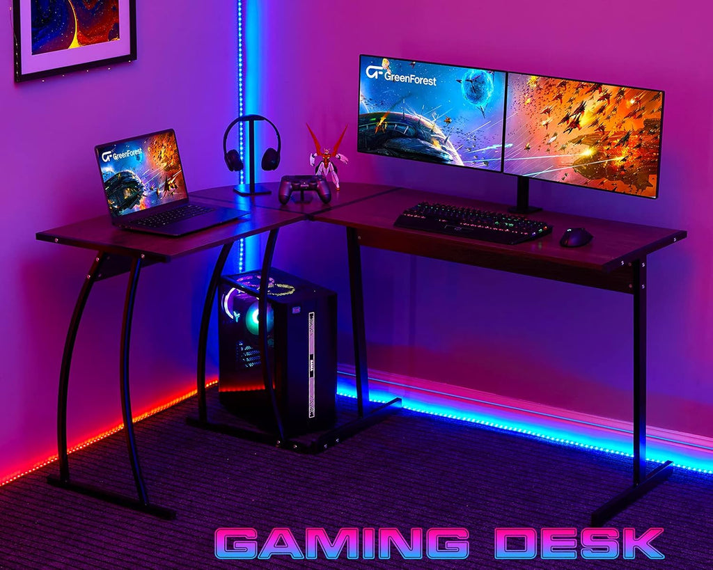 L Shaped Gaming Computer Desk 58.1 Inch, L-Shape Corner Gaming Table, Writing Studying PC Laptop Workstation 3-Piece for Home Office Bedroom, Dark Walnut