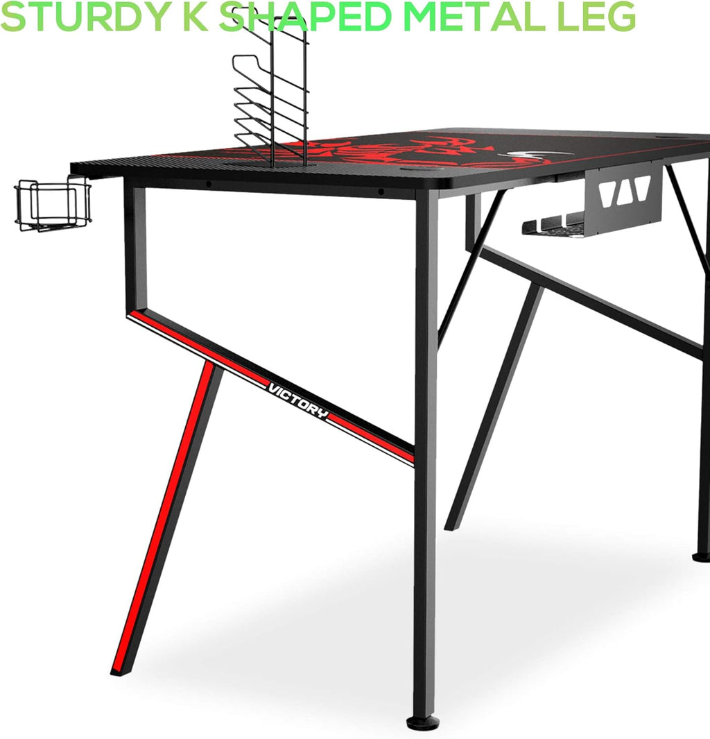 EE  Gaming Desk Office Desk Computer Desk Home Table 47 Inch Desk with Mouse Pad Headset Hook Cup Holder Controller Stand, Black