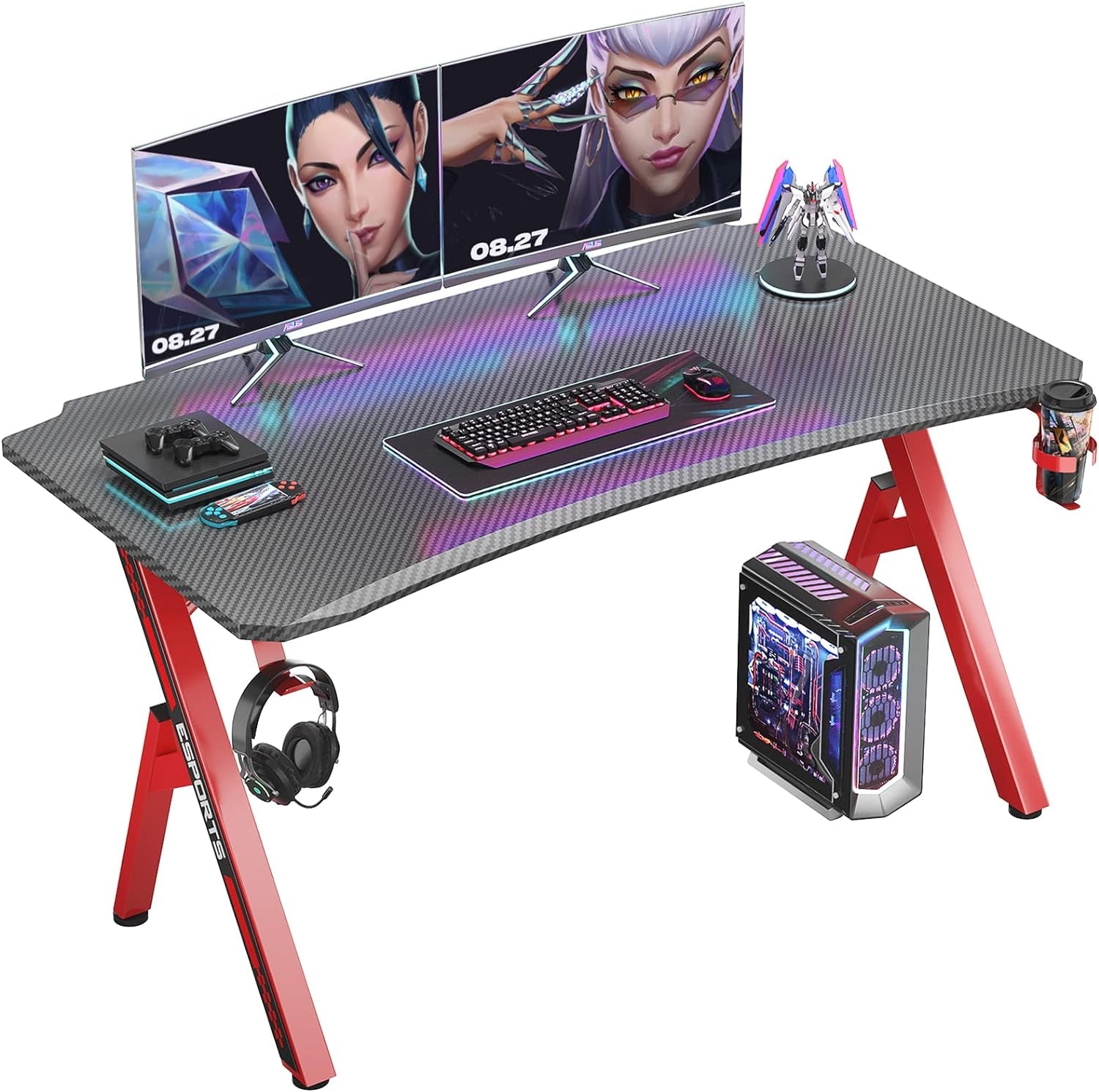 Gaming Desk 47 Inch PC Computer Desk, Home Office Desk Workstation, Professional Gaming Desk Table with Cup Holder & Headphone Hook