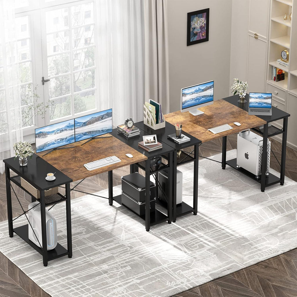47.2 Inch Computer Desk, Large Office Desk with 4 Storage Shelves, 47.2'' Study Writing Table with CPU Stand, Sturdy PC Desk for Home Office, Bedroom, Gaming Room, Rustic and Black