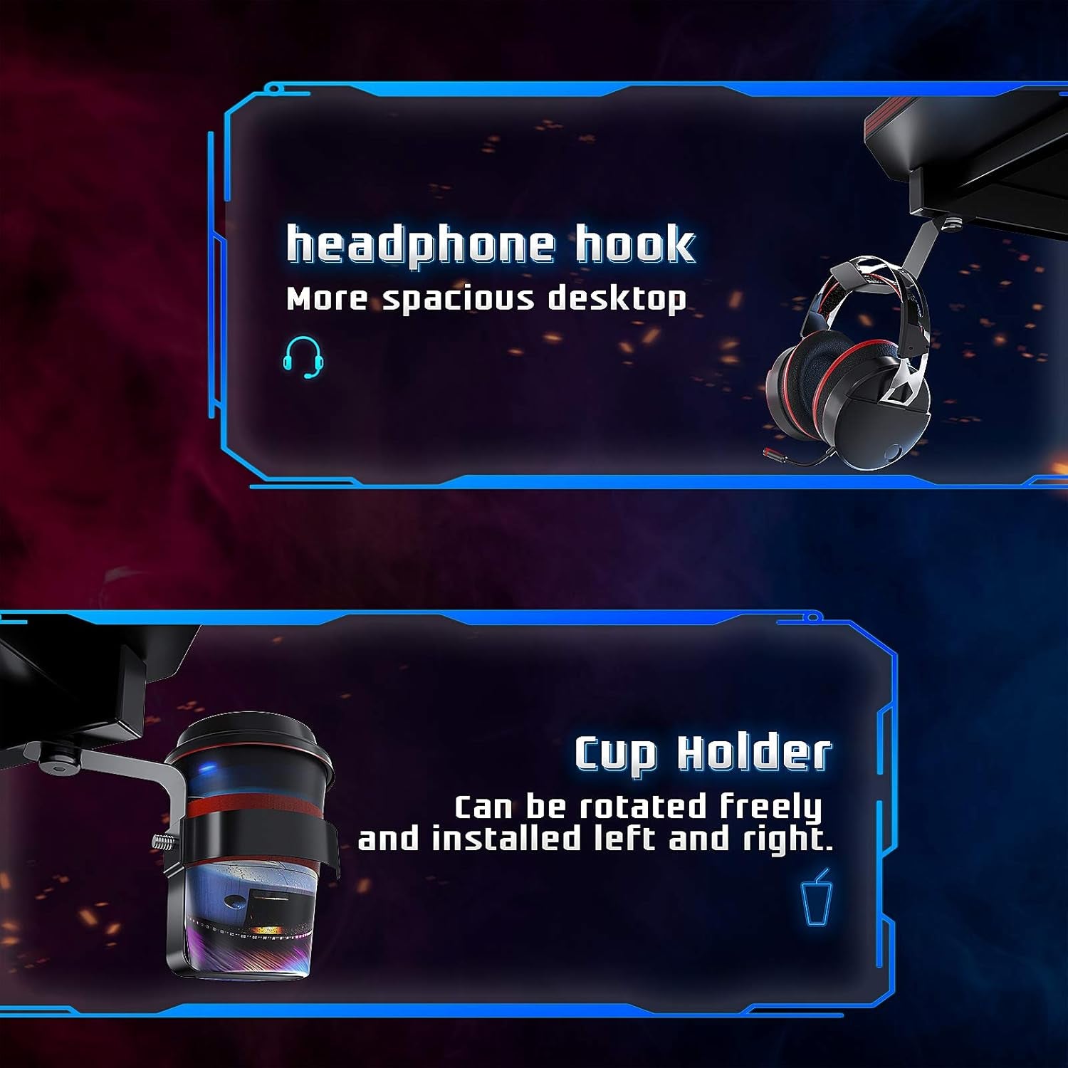 40 Inch Gaming Desk Gaming Computer Desk, PC Computer Desk Gamer Desk Workstation with Cup Holder and Headphone Hook