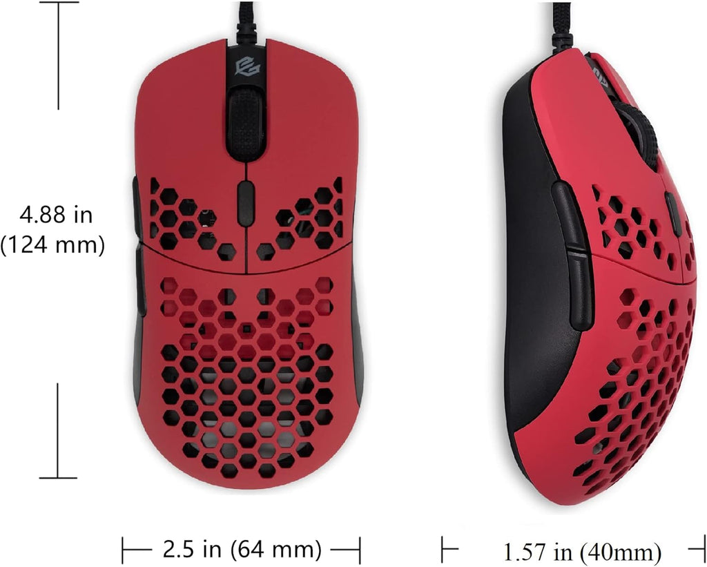 Hati HTM/HT-M Medium 56G Ultra Lightweight Honeycomb Wired Gaming Mouse, Pixart 3389 Sensor 16000 DPI, 6 Programmable Buttons, Low Latency, for Pc/Mac (Faze Red)