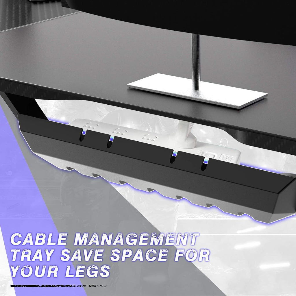 Gaming Desk 63 Inch Gamer Computer Desk Racing Style Office Table Gamer Pc Z Shaped Game Station with Free Mouse Pad,Usb Charging,Handle Rack, Cup Holder and Headphone Hook(63Inch, Black)