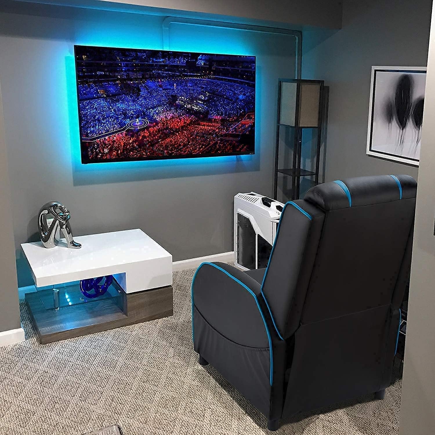 Massage Gaming Recliner Chair, Racing Style Gaming Sofa, PU Leather Home Theater Seating, Modern Living Room Recliners Ergonomic Comfortable Gamer Lounge (Blue)