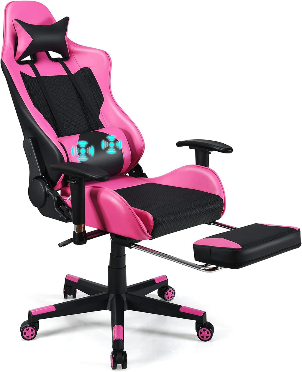 Gaming Chair - Pink Gamer Chair with Footrest Racing Esports Computer Chair Massage Lumbar Support Leather Recliner