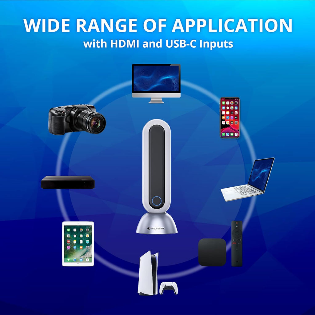 4K Wireless HDMI Extender USB-C Transmitter + Receiver Kit 4K 30Hz 1080P 120Hz up to 80Ft Zero Latency W/Usb Fast Charging [JTECH-W6]