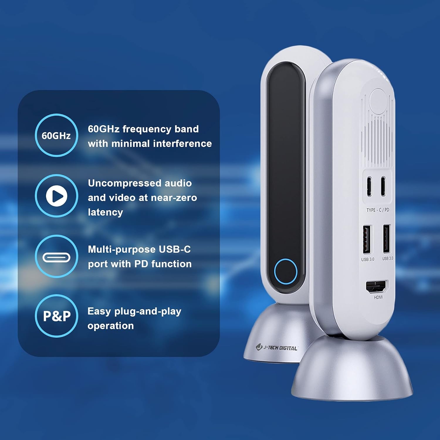 4K Wireless HDMI Extender USB-C Transmitter + Receiver Kit 4K 30Hz 1080P 120Hz up to 80Ft Zero Latency W/Usb Fast Charging [JTECH-W6]