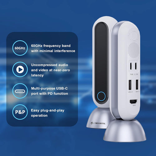 4K Wireless HDMI Extender USB-C Transmitter + Receiver Kit 4K 30Hz 1080P 120Hz up to 80Ft Zero Latency W/Usb Fast Charging [JTECH-W6]