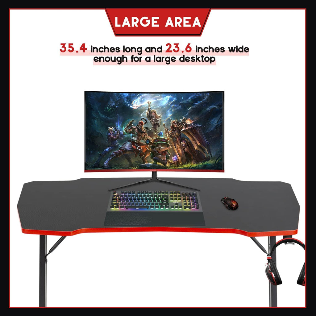 35" Gaming Desk,Gaming Table, Black Gaming Desks Workstation,Headphone Hook,Storage