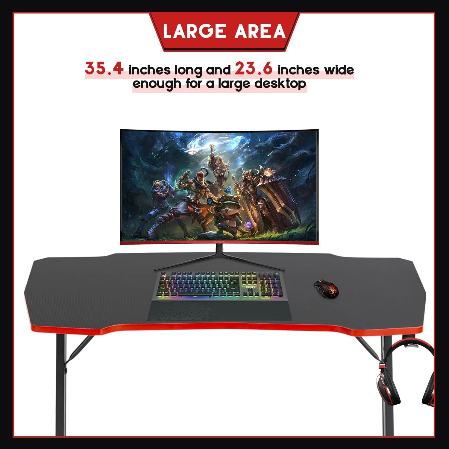 35" Gaming Desk,Gaming Table, Black Gaming Desks Workstation,Headphone Hook,Storage