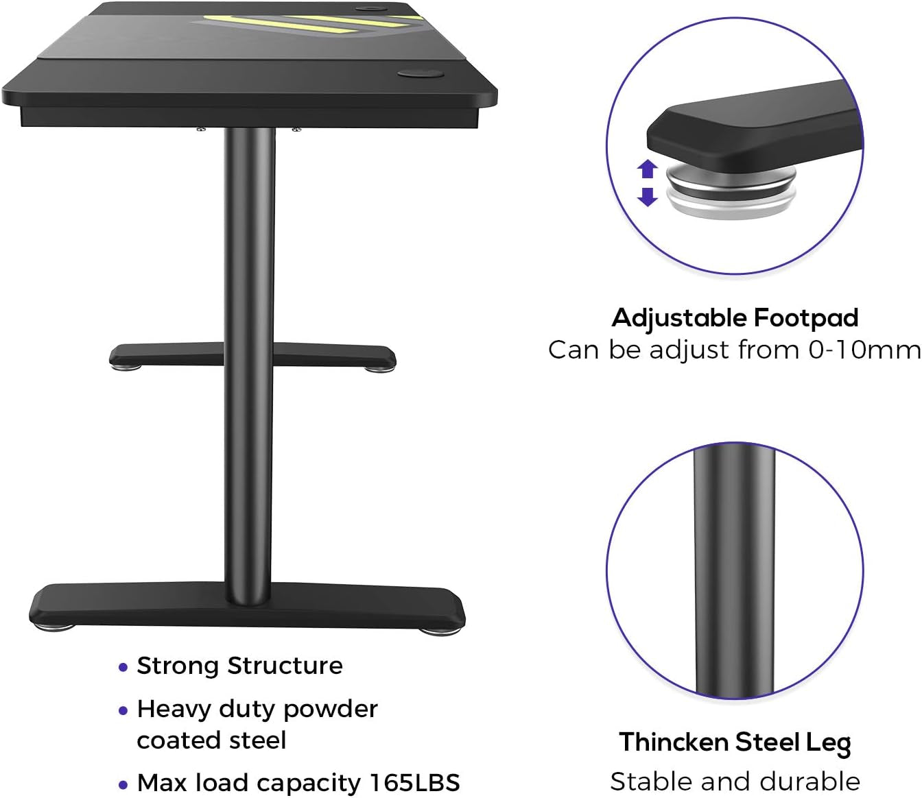 Computer Desk 47 Inch PC Laptop Table Workstation Sturdy I Shaped Leg Modern Home Office Gaming Desk for Study and Gaming,Black