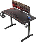 47 Inch Gaming Desk with Full Mouse Pad, Computer Gaming Desk with Cup Holder, Headphone Hook and Handle Rack with USB Charging Ports for Gamer, Black