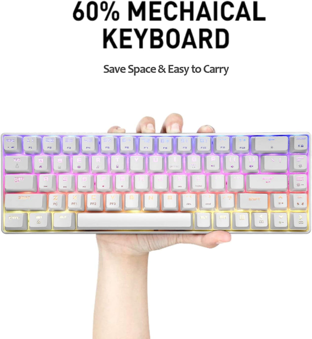 60% Mechanical Gaming Keyboard Mini 68 Keys Anti-Ghosting Wired Type C Chroma RGB 18 Backlit Effects,Lightweight Gaming Mosue 6400DPI Honeycomb Optical,116 PBT Pudding Keycaps for PC Gamers(White)