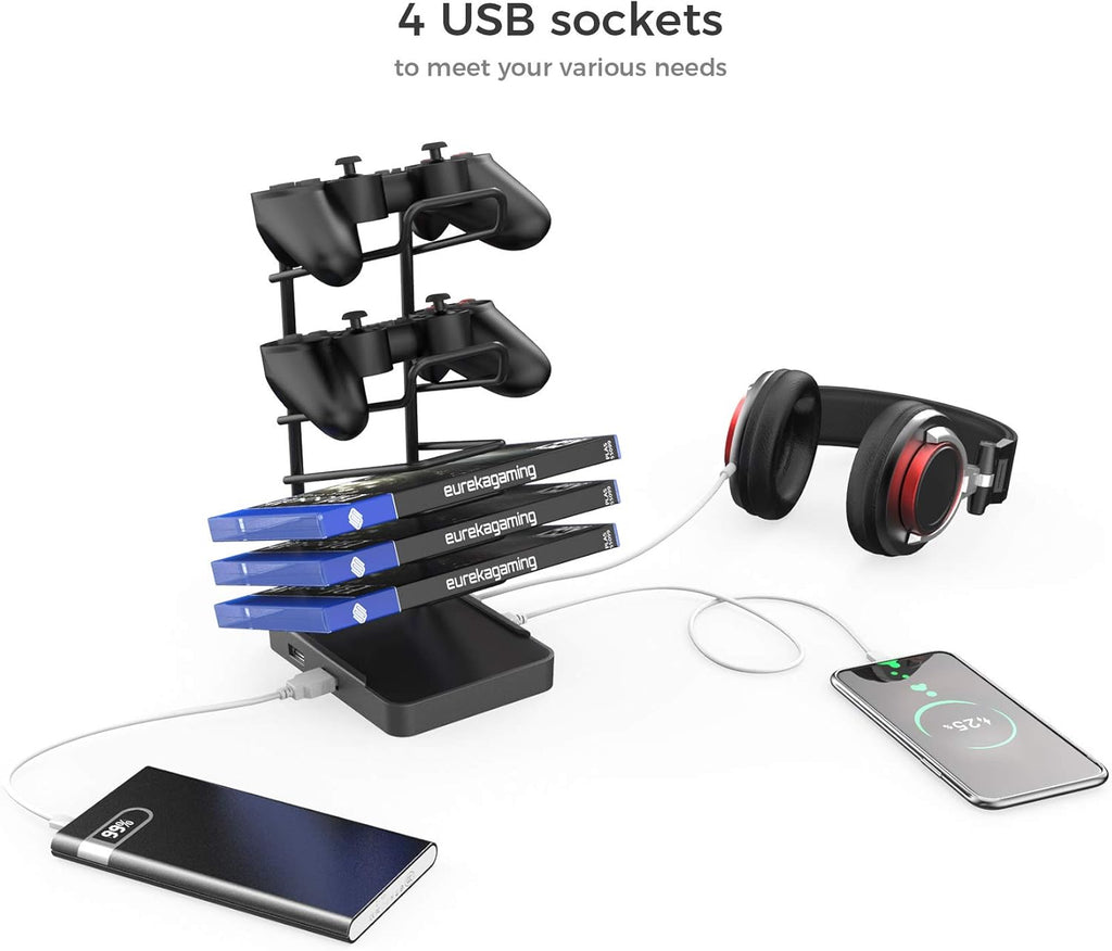 47 Inch Gaming Desk with Full Mouse Pad, Computer Gaming Desk with Cup Holder, Headphone Hook and Handle Rack with USB Charging Ports for Gamer, Black