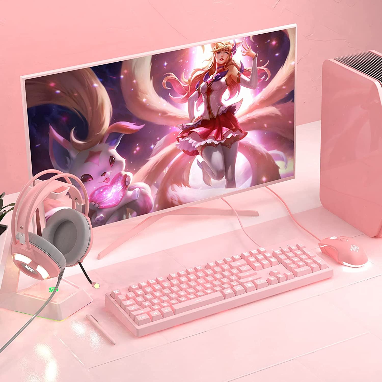 AJ52 RGB Wired Gaming Mouse, 7 Programmable Buttons, Computer Mice with RGB Lighting, 200-4800 DPI Adjustable, for Pc/Laptop (Pink)