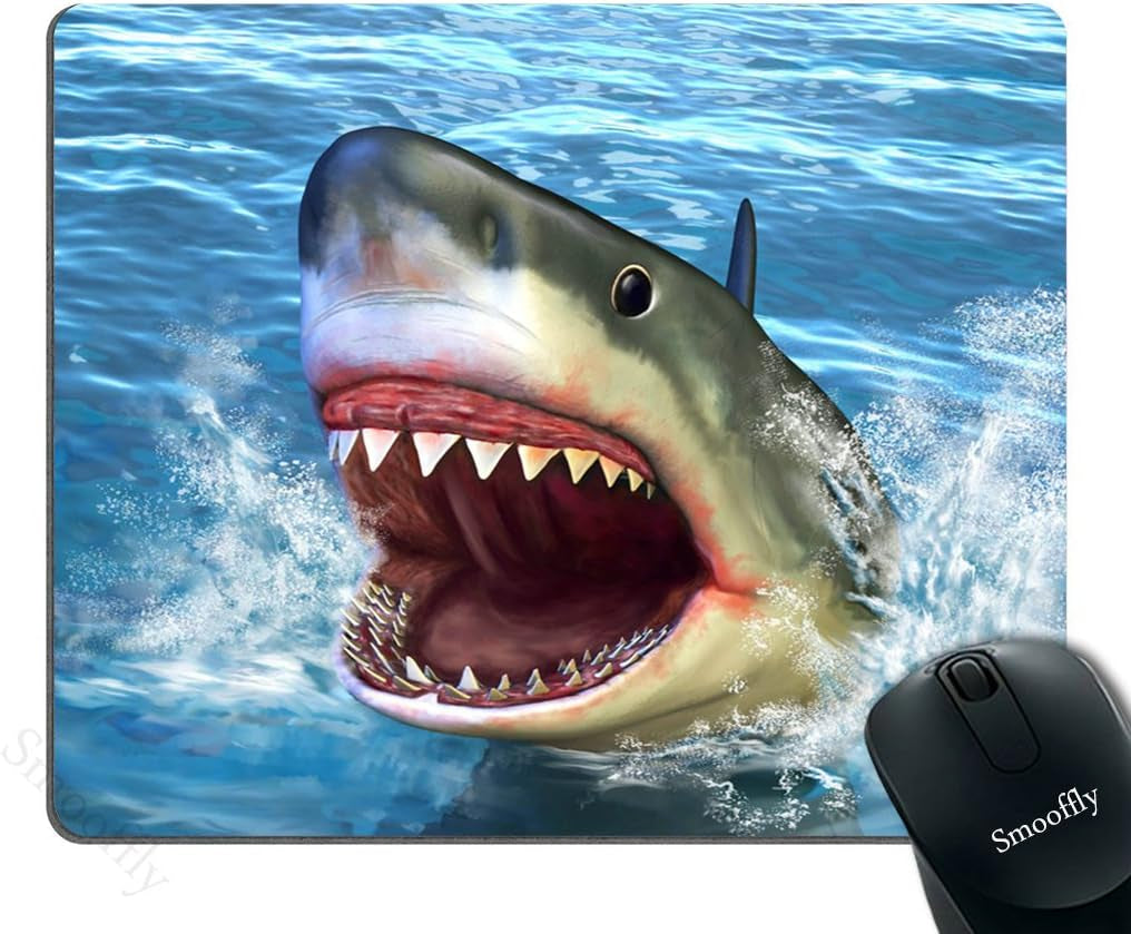 Great White Shark Mouse Pad Custom,Great White Shark Jumping Out of Water with Its Open Mouth Non Slip Mouse Pad