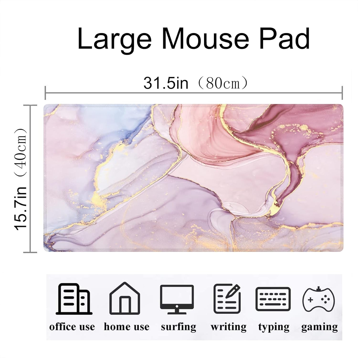 Large Gaming Mouse Pad Extended Mousepad Computer Keyboard Mouse Mat Desk Pad for Home Office Gaming Work (Pretty Pink Marble-M)