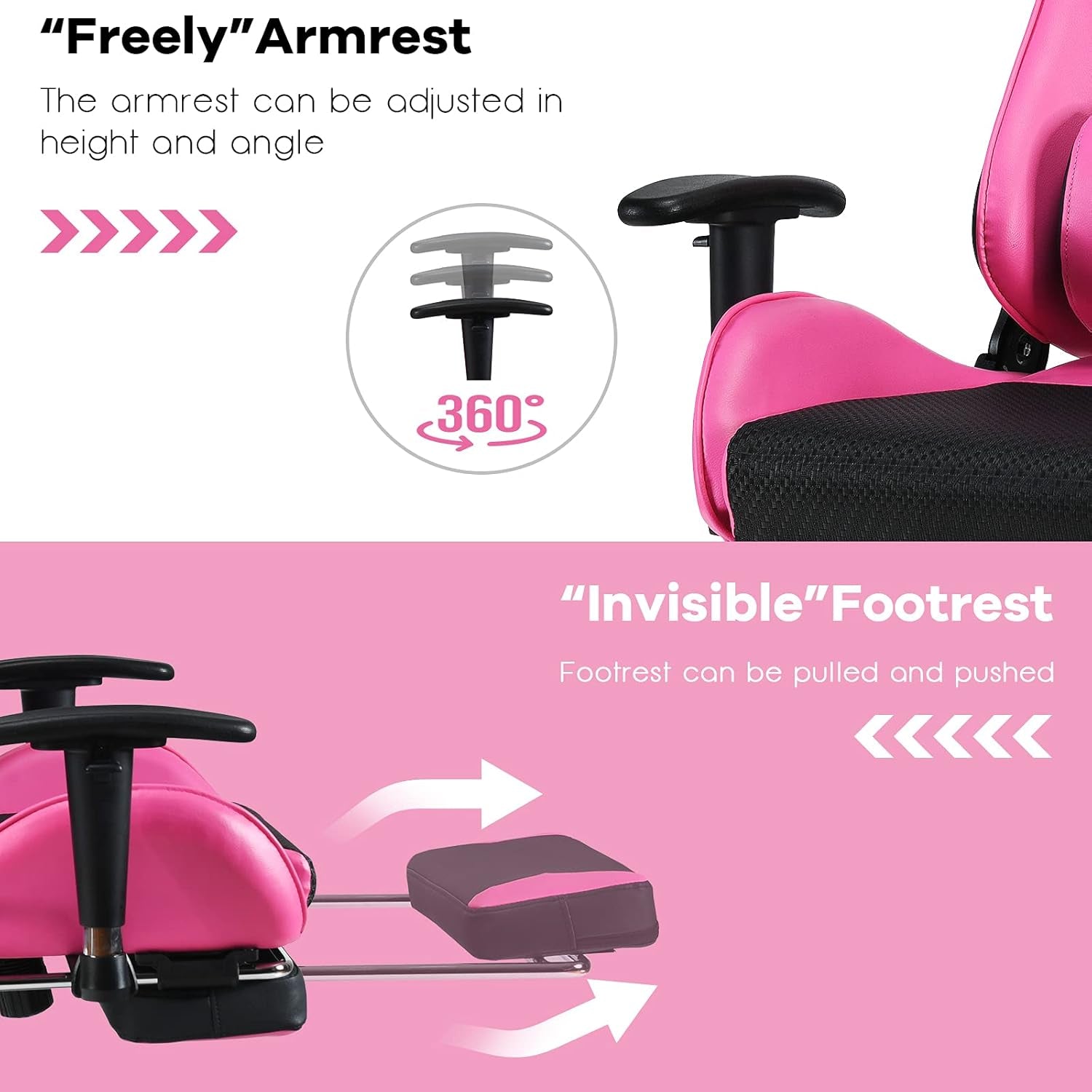 Gaming Chair - Pink Gamer Chair with Footrest Racing Esports Computer Chair Massage Lumbar Support Leather Recliner