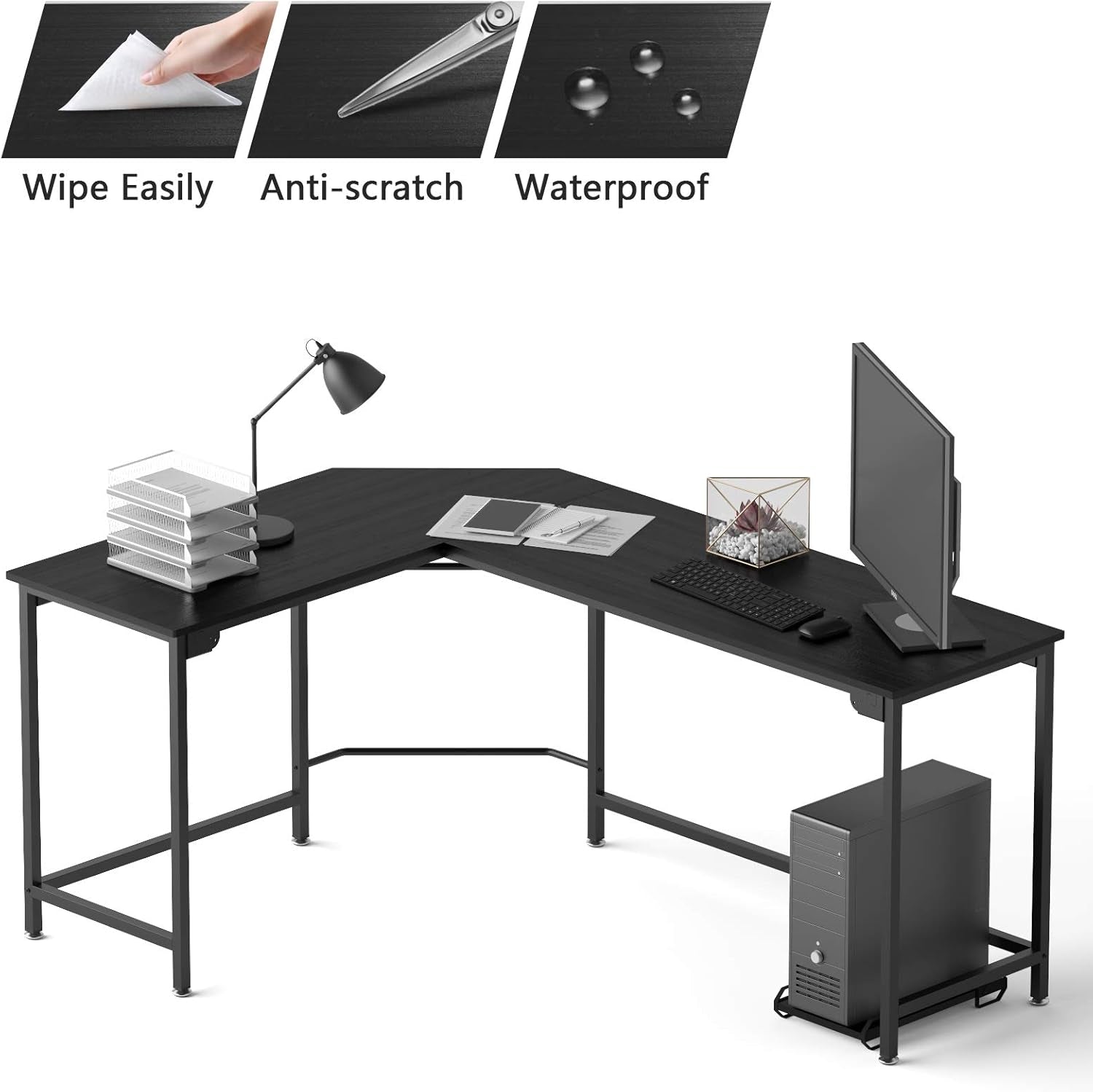 L Shaped Desk Black Corner Gaming Computer Desk for Home Office PC Laptop Workstation Study Writing Work Gamer Table,Small Size