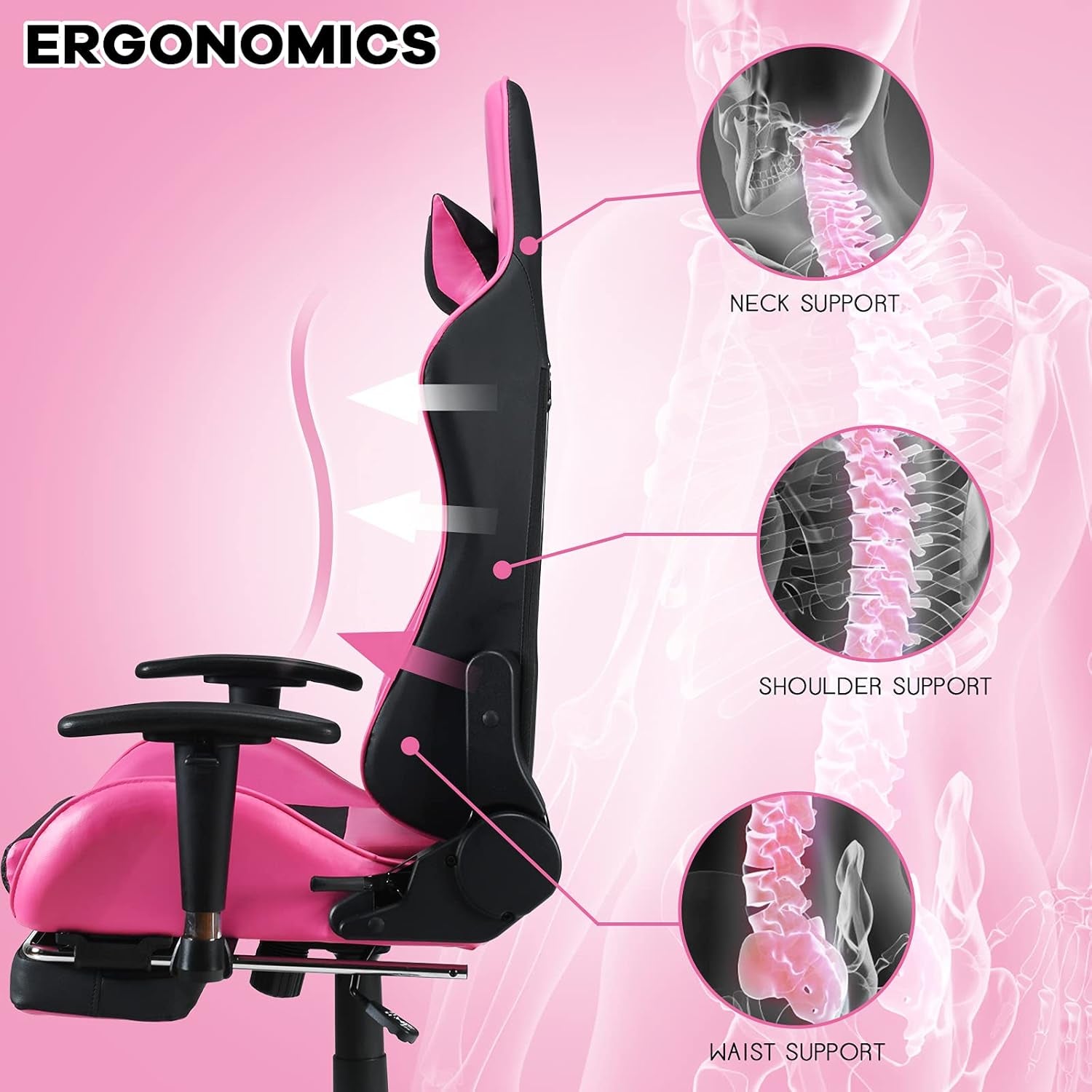 Gaming Chair - Pink Gamer Chair with Footrest Racing Esports Computer Chair Massage Lumbar Support Leather Recliner