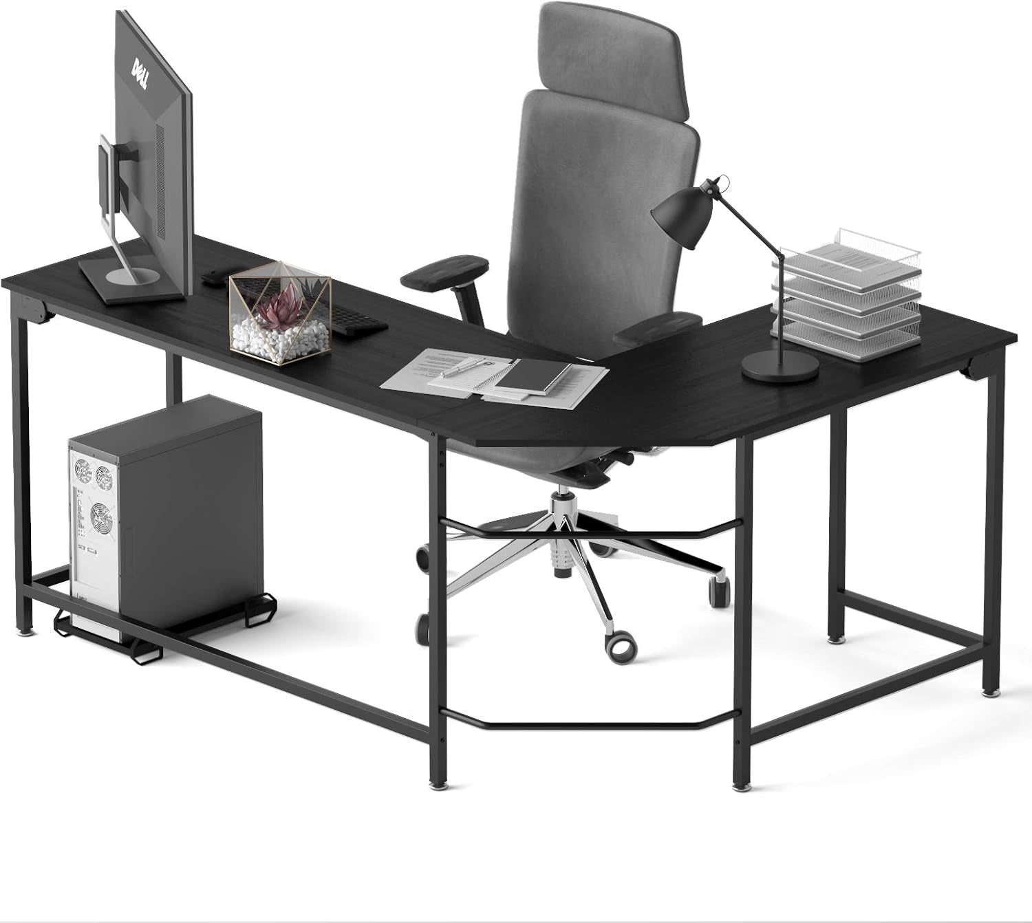 L Shaped Desk Black Corner Gaming Computer Desk for Home Office PC Laptop Workstation Study Writing Work Gamer Table,Small Size