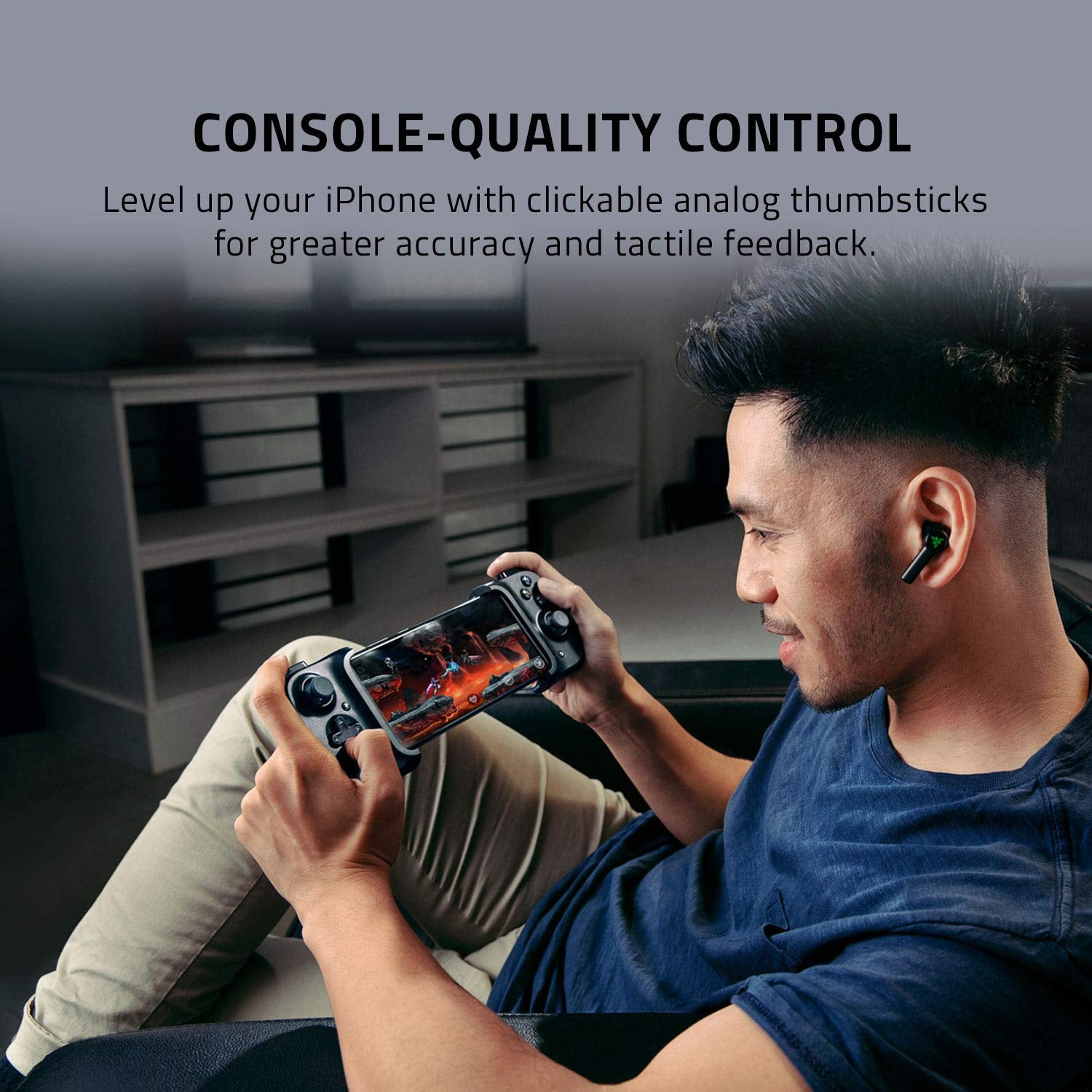 Kishi Mobile Game Controller/Gamepad for Iphone Ios: Works with Most Iphones – X, 11, 12, 13, 13 Max - Apple Arcade, Amazon Luna, Google Stadia - Lightning Port Passthrough - Mfi Certified