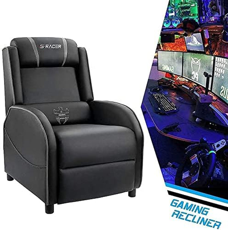 Massage Gaming Recliner Chair, Racing Style Gaming Sofa, PU Leather Home Theater Seat, Living Room Ergonomic Comfortable Gamer Lounge(Grey)