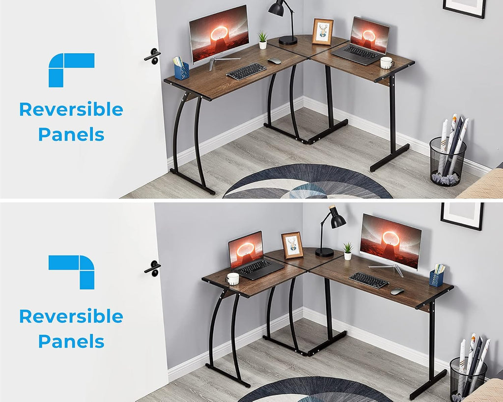 L Shaped Gaming Computer Desk 58.1 Inch, L-Shape Corner Gaming Table, Writing Studying PC Laptop Workstation 3-Piece for Home Office Bedroom, Dark Walnut