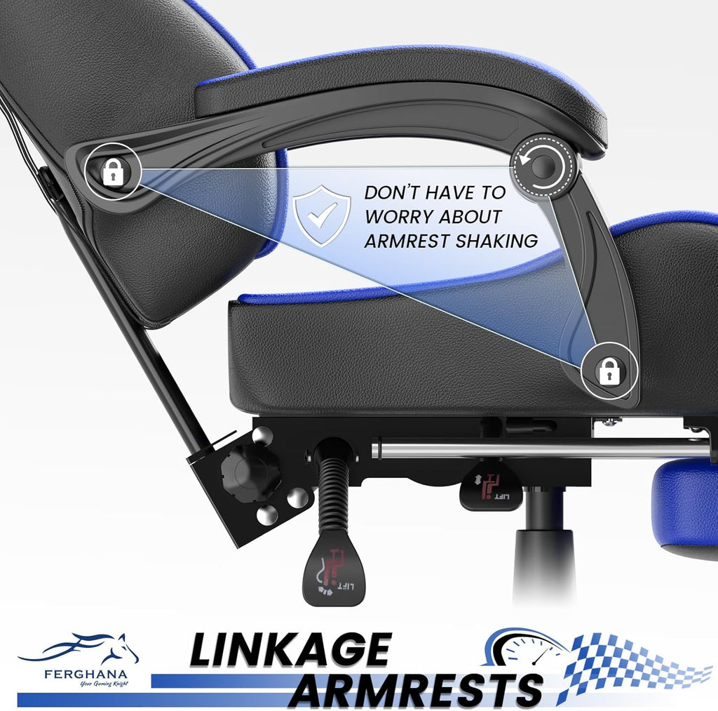 Blue Gaming Chairs with Footrest, PC Gaming Chairs for Adults Teens, Racing Style, Luxurious Comfort, Waterproof PU Leather