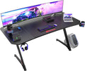 Gaming Desk 63 Inch Gamer Computer Desk Racing Style Office Table Gamer Pc Z Shaped Game Station with Free Mouse Pad,Usb Charging,Handle Rack, Cup Holder and Headphone Hook(63Inch, Black)