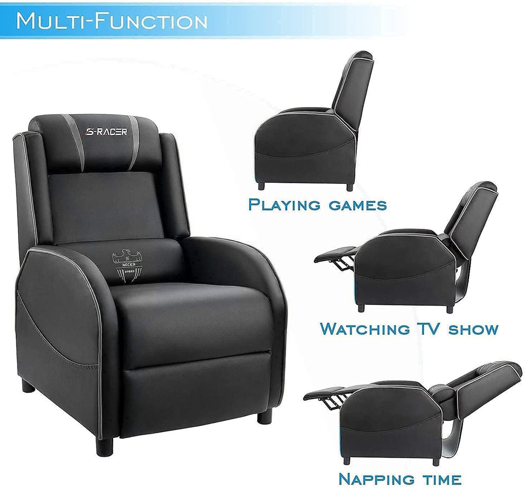 Massage Gaming Recliner Chair, Racing Style Gaming Sofa, PU Leather Home Theater Seat, Living Room Ergonomic Comfortable Gamer Lounge(Grey)