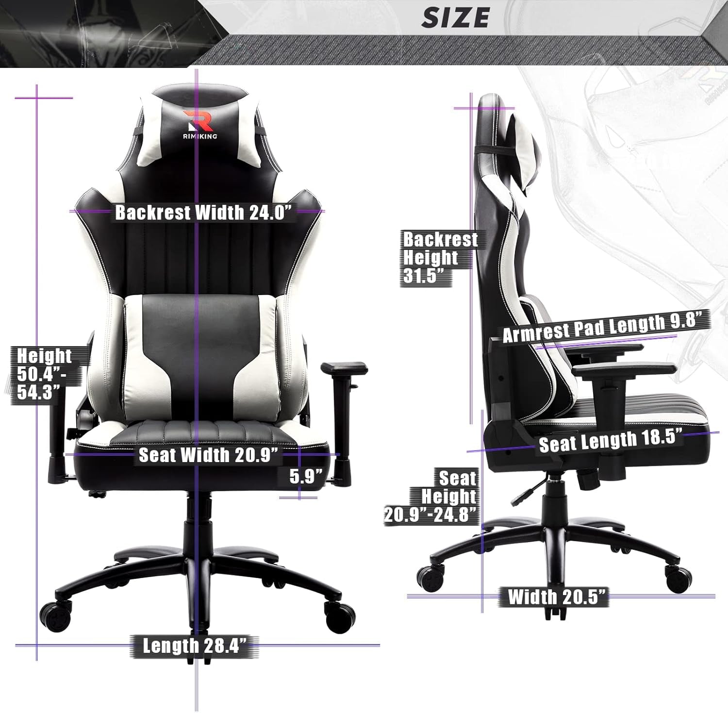 Massage Gaming Chair Big and Tall 350Lbs Ergonomic Wide Seat Video Game Chair High Back PC Computer Office Chair E-Sport Racing Style Rolling Chair Heavy Duty Headrest and Lumbar Support-White