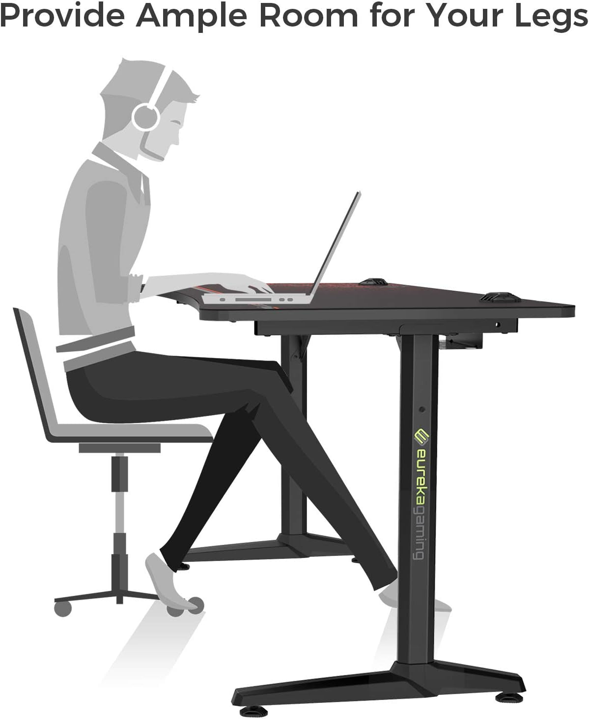 47 Inch Gaming Desk with Full Mouse Pad, Computer Gaming Desk with Cup Holder, Headphone Hook and Handle Rack with USB Charging Ports for Gamer, Black