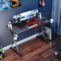 EE  Gaming Desk, 47 Inch Gamer Workstation, Carbon Fiber Surface Gaming Computer Desk with Large Mouse Pad, Controller Race, Headphone Hook, Cup Holder, Socket Holder,Black