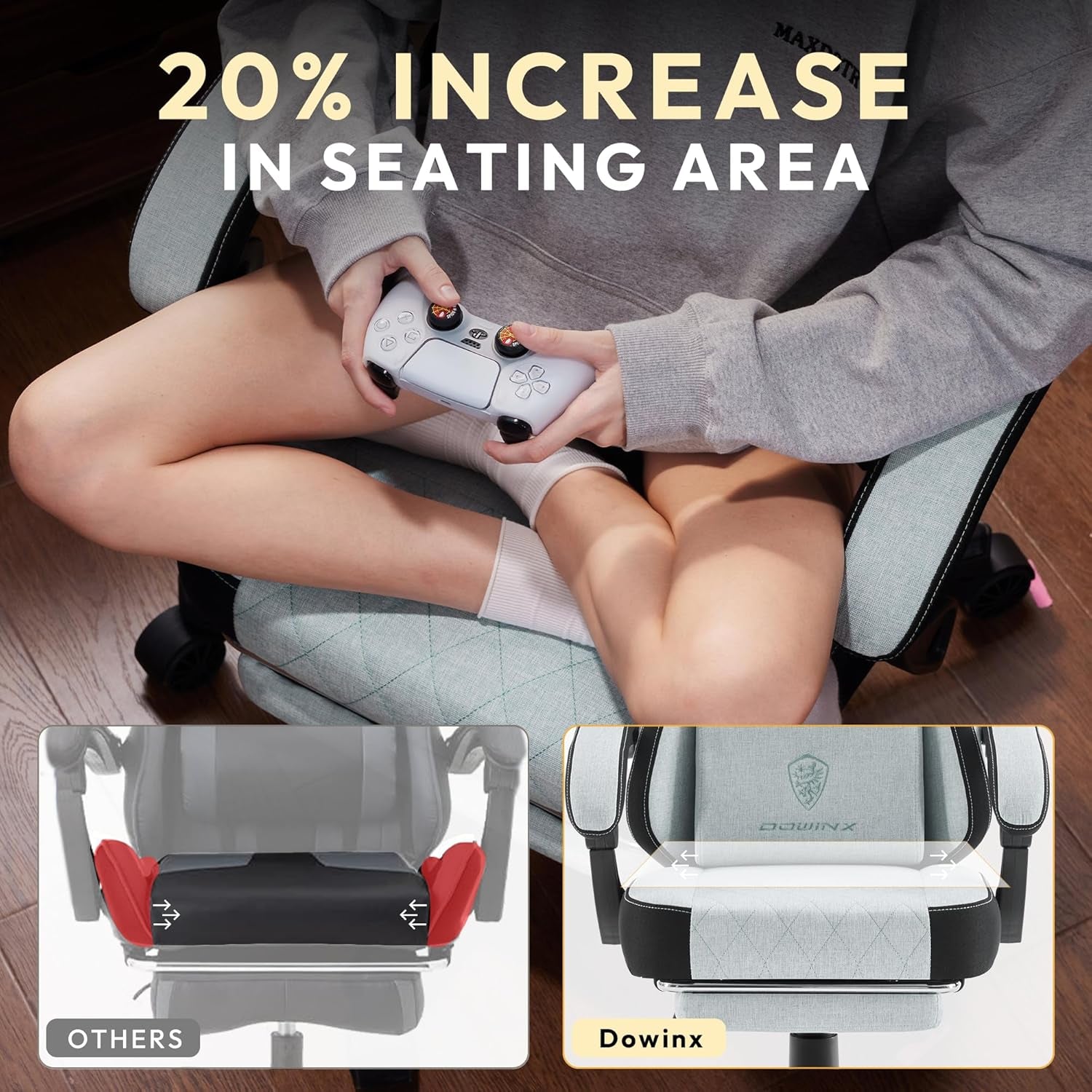 Gaming Chair, Breathable Fabric Computer Chair with Pocket Spring Cushion, Ergonomic Massage Gamer Chair with Lumbar Support and Footrest, Height Adjustable Office Game Chairs for Adults, Aqua