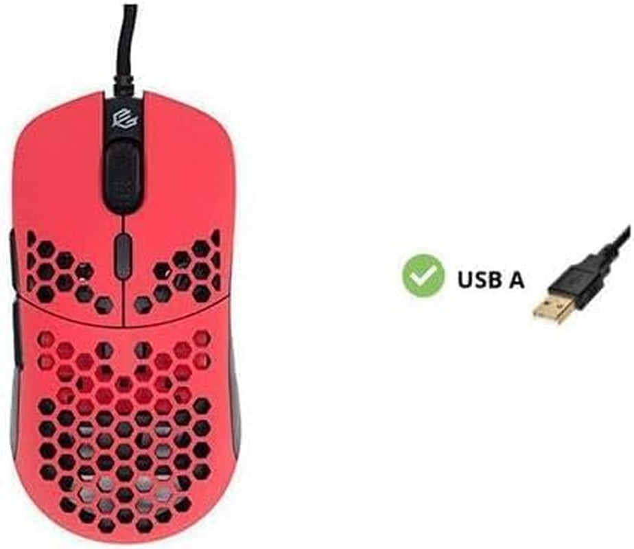 Hati HTM/HT-M Medium 56G Ultra Lightweight Honeycomb Wired Gaming Mouse, Pixart 3389 Sensor 16000 DPI, 6 Programmable Buttons, Low Latency, for Pc/Mac (Faze Red)