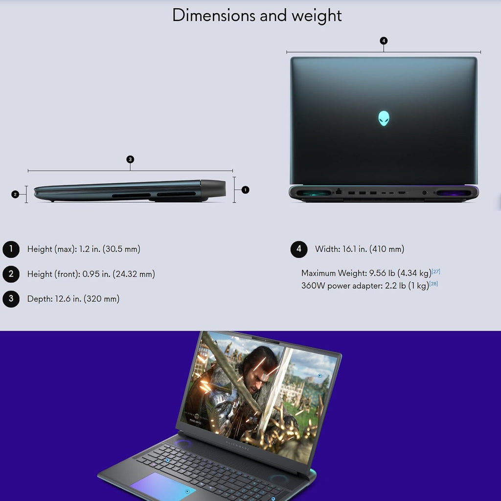 18 Area-51 Gaming Laptop, 18" WQXGA 300Hz 2.5K, Intel Ultra 9 Processor 275HX 5.4Ghz, Geforce RTX 5080, Cryo-Tech, 32GB DDR5 + 1TB SSD, Win11 Pro, W/Accessories