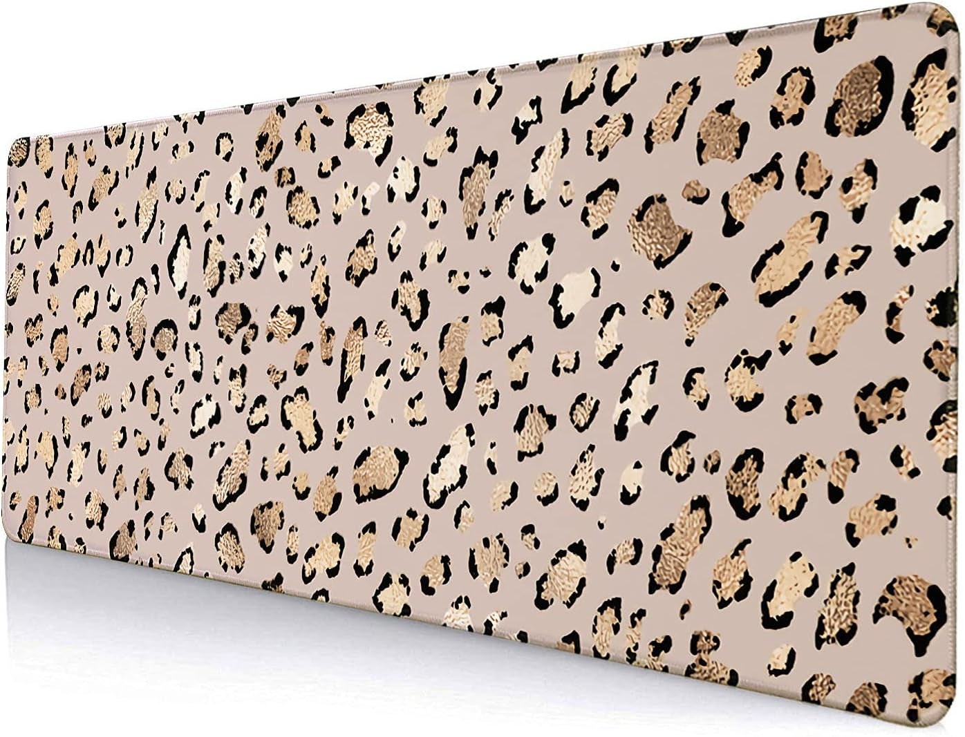 Large Gaming Mouse Pad, Desk Pad, Computer Keyboard Mouse Mat Non-Slip Mousepad Rubber Base and Stitched Edges for Gamer Home&Office, 31.5X11.8 Inch, Leopard Print Gold Shining Spots