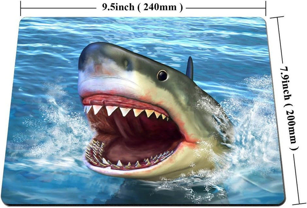 Great White Shark Mouse Pad Custom,Great White Shark Jumping Out of Water with Its Open Mouth Non Slip Mouse Pad