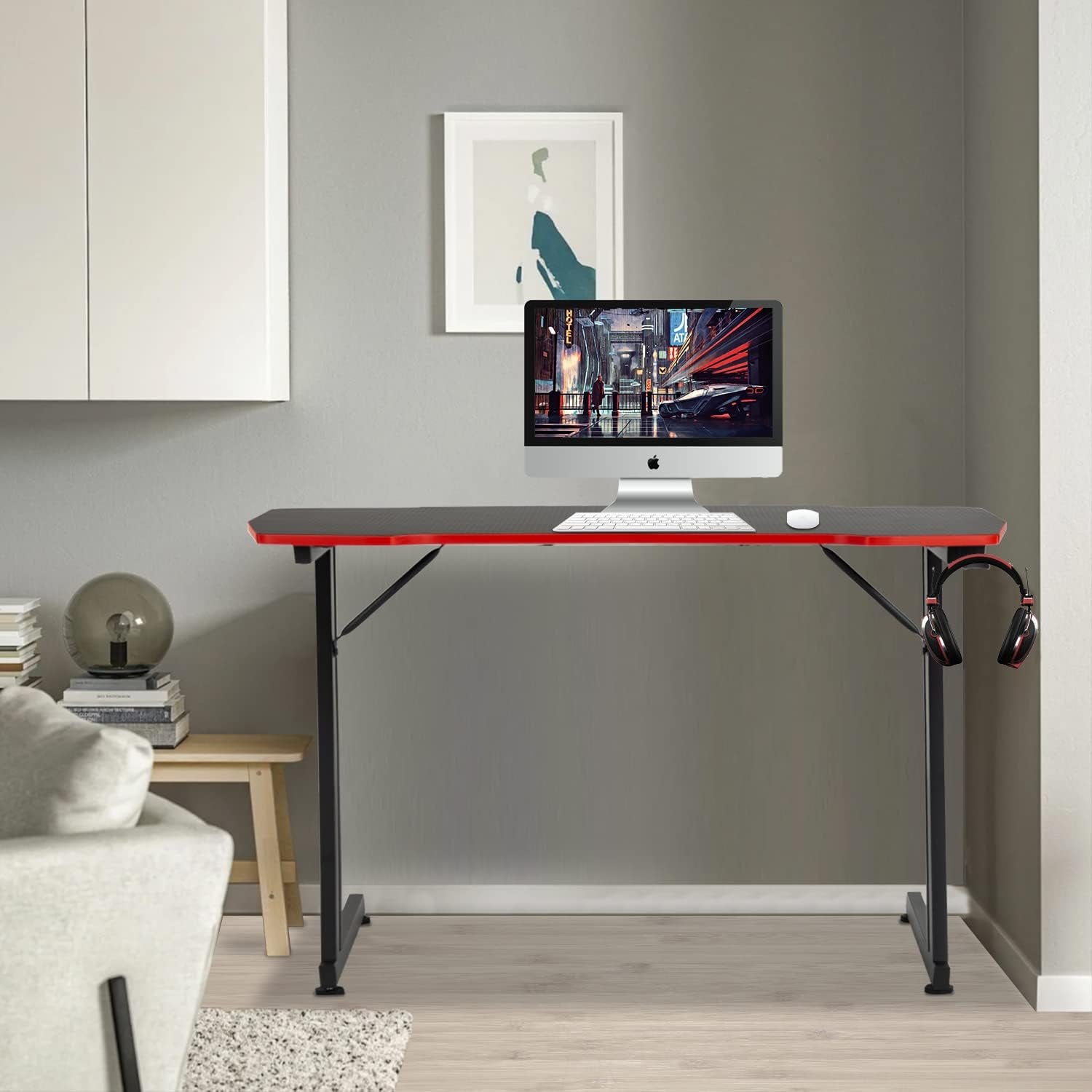 35" Gaming Desk,Gaming Table, Black Gaming Desks Workstation,Headphone Hook,Storage