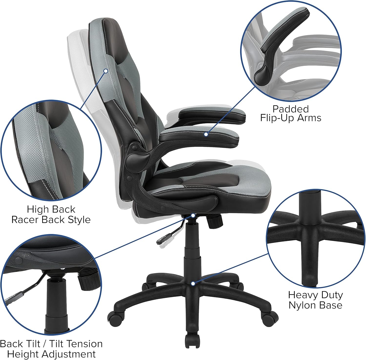 Gaming Bundle-Red Desk, Cup Holder, Headphone Hook and Gray Chair