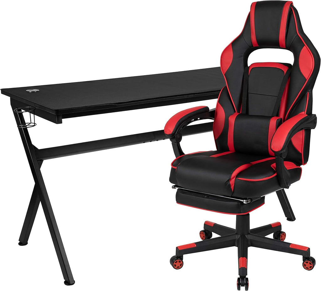 Black/Red Gaming Desk Bundle - Cup/Headset Holder/Mouse Pad Top