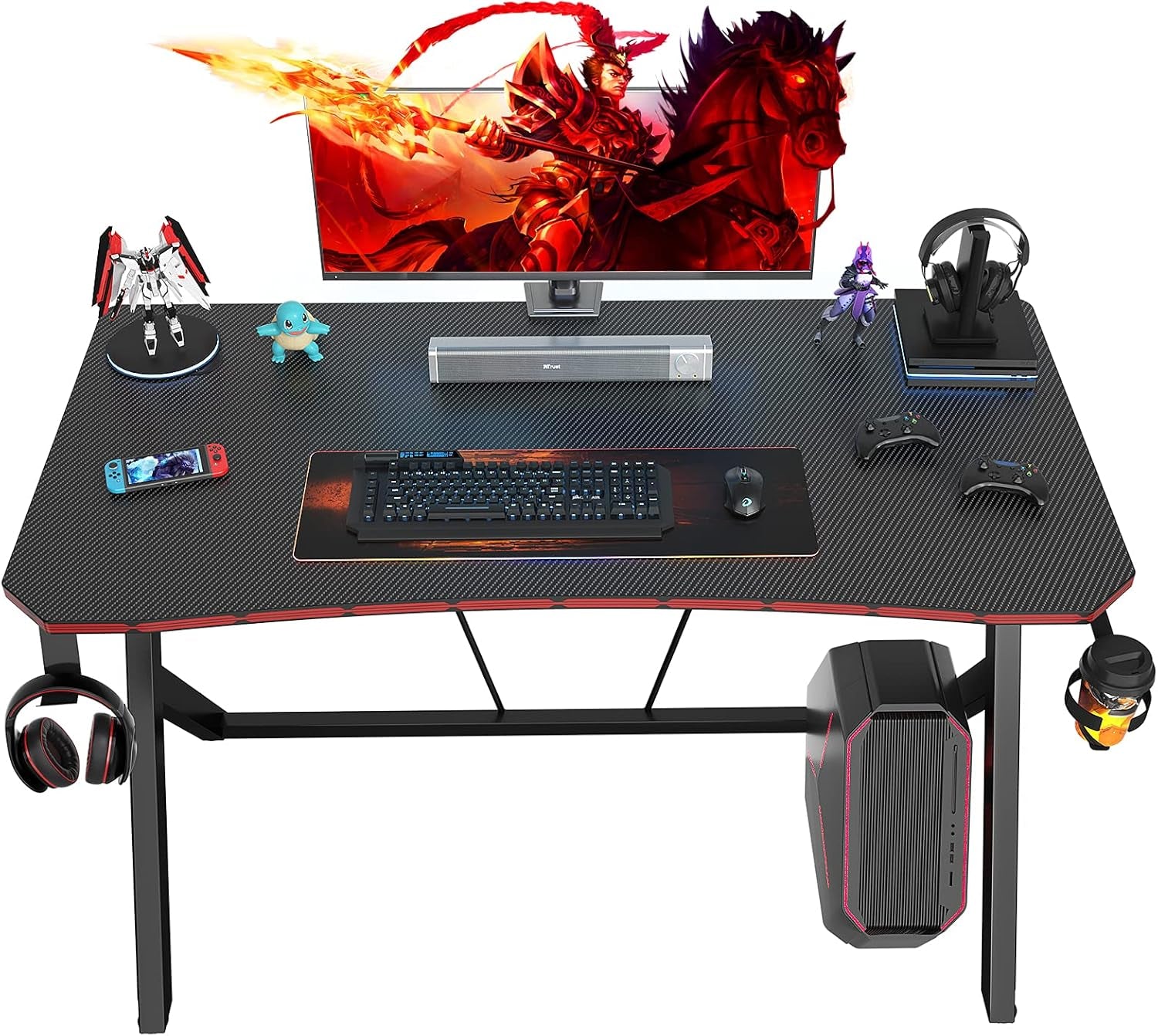 40 Inch Gaming Desk Gaming Computer Desk, PC Computer Desk Gamer Desk Workstation with Cup Holder and Headphone Hook