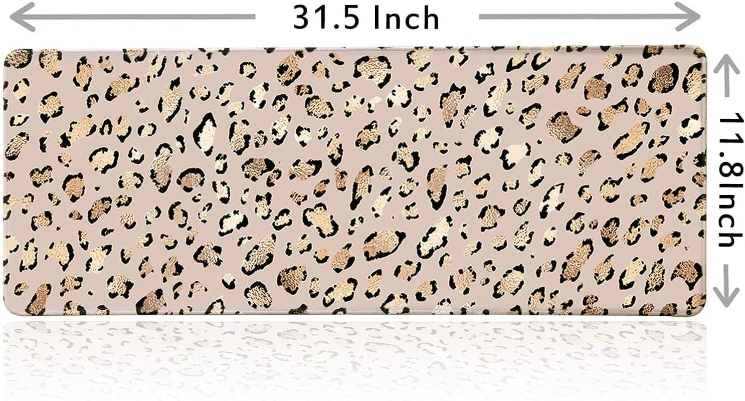 Large Gaming Mouse Pad, Desk Pad, Computer Keyboard Mouse Mat Non-Slip Mousepad Rubber Base and Stitched Edges for Gamer Home&Office, 31.5X11.8 Inch, Leopard Print Gold Shining Spots
